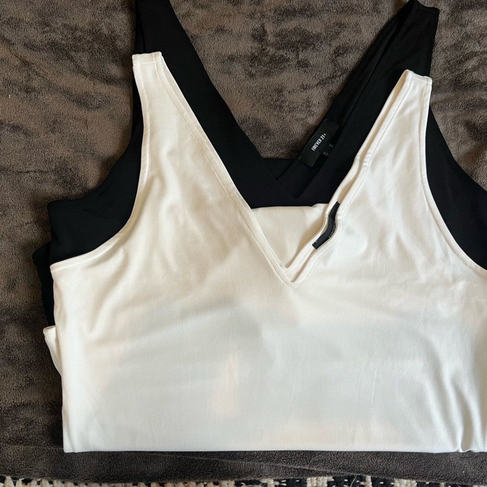 Forever 21 bodysuit bundle- 2 v neck bodysuit - b&w -stretchy , runs generous